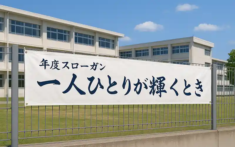 校舎外に掲示されたスローガン幕のイメージ